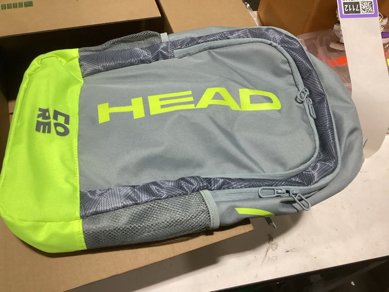head core tennis backpack, holds 2 racquets, padded straps, grey/yellow