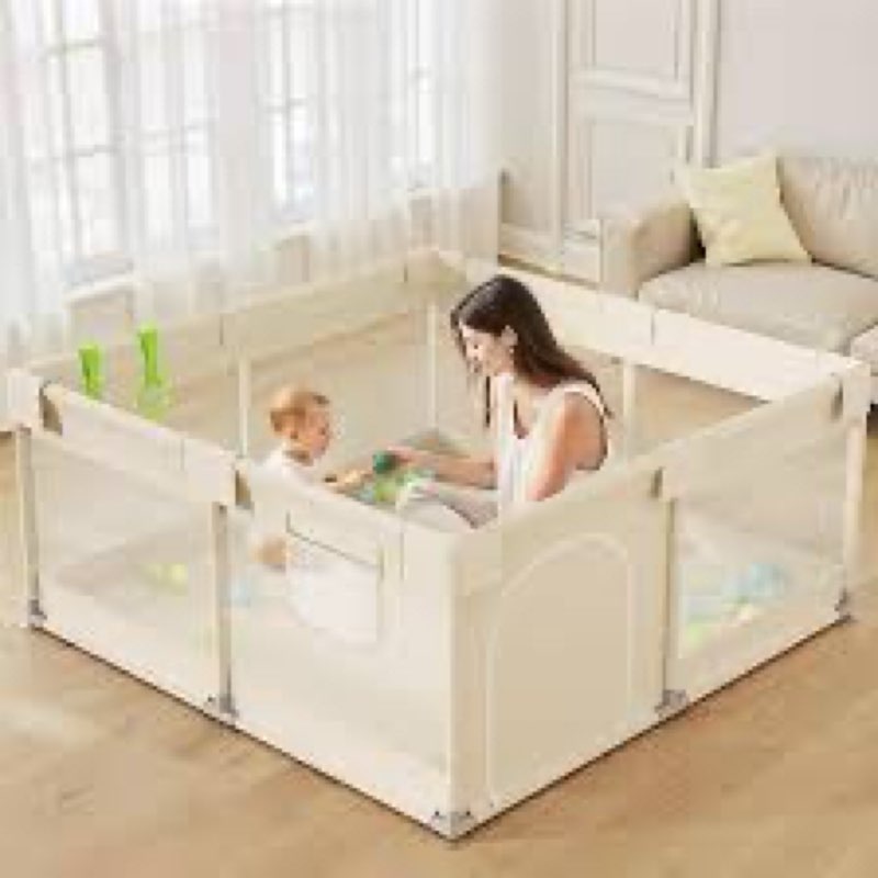 uanlauo beige small baby playpen - 47x47in playpen for babies and toddlers, safe indoor play pen, ba