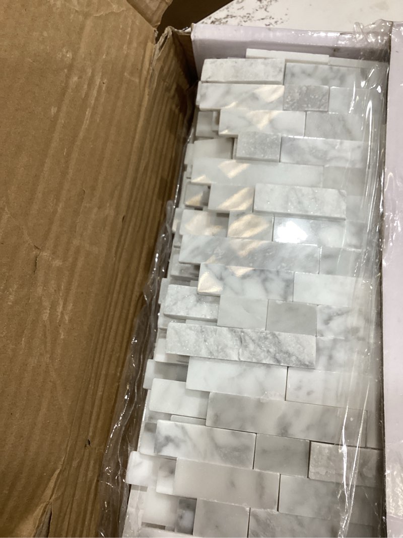 Condition photo showing Good Condition for sunwings 5-sheet peel and stick mosaic natural 3d stone self adhesive marble tiles, 11.5" x 10.7" stick on backsplash for kitchen bathroom fireplace vanity, mixed gray