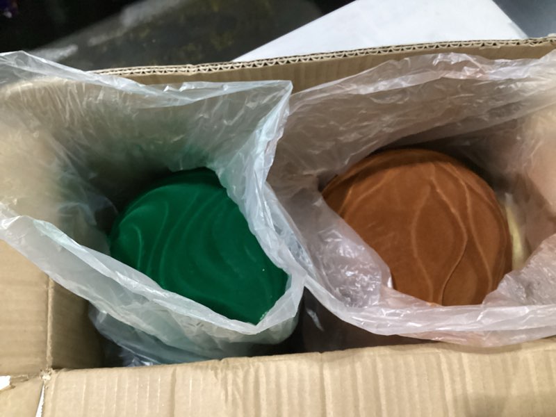 Condition photo showing Good Condition for Lanpn 4 Pcs 8" Large Christmas Ornaments, Oversized Velvet Xmas Tree Ball, Big Flocked Christmas Tree Ornament, Shatterproof Plastic Balls for Yard Lawn Holiday Hanging Decor, Neutral Color Beige-Brown-Dark Green 8"/ 4 pcs