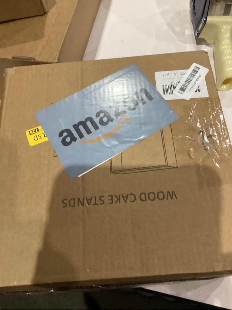 Condition photo showing Good Condition for 4 pieces wooden cake stands,antique brown cupcake stands for display,12 inches square wooden crates ,wood display risers for wedding,birthday party,Christmas,etc. (Antique Brown)