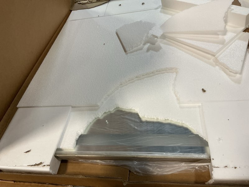 Condition photo showing Good Condition for Keonjinn Gold LED Bathroom Mirror 24 x 30 Inch, Frontlit & Backlit Bathroom Mirror with Lights, Brushed Beveled Framed, Tempered Glass, UL Listed LED Driver, 3 Color Temperature, Anti-Fog, Dimmable 30"L x 24"W Brushed Gold