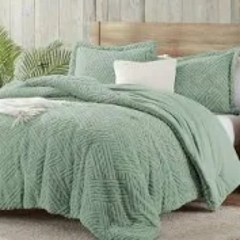 llancl 3d jacquard design comforter set, ultra-soft warm twin size sherpa fur plush 2-pieces sets luxury cozy bedding with 1 pillowcase (68\"x90\",green))