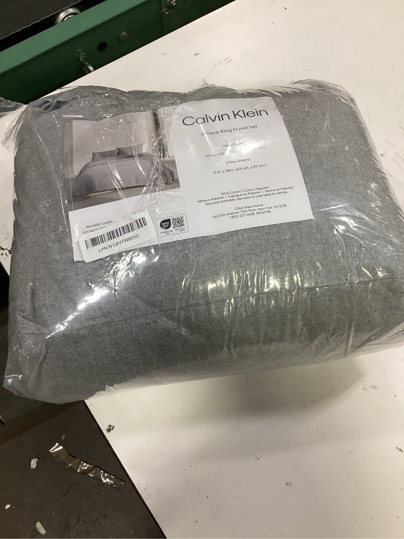 Condition photo showing Good Condition for calvin klein - king duvet cover set, super soft melange flannel bedding set with matching shams, cozy home decor (melange flannel silver grey, king) melange flannel silver grey king