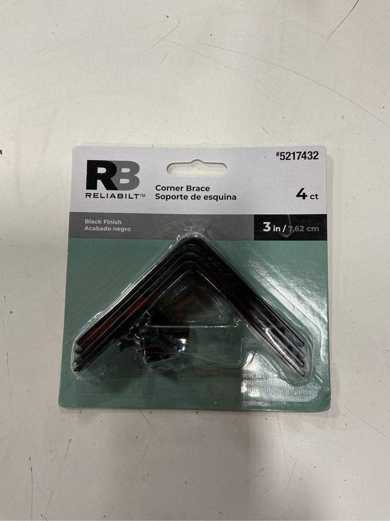 Condition photo showing New/Like New for RELIABILT 3-in x 0.75-in x 3-in 2.5 -Gauge Black Steel Corner brace 4 -Pack