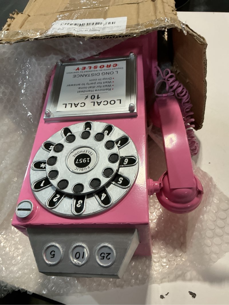 Condition photo showing Good Condition for Antique Telephone - Rotary Dial Landline Phone Model Vintage Classic Phone Props Retro Wall Mounted Crafts Ornaments Cafe Bar Window Booth Decoration - 9.8''L x 6.3''W x 19.7''H, Pink-C