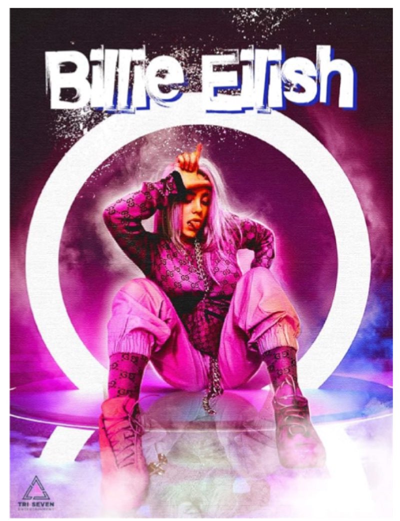 777 Tri-Seven Entertainment Billie Eilish Poster Pink Wall Art Print (18x24), Multi-Color