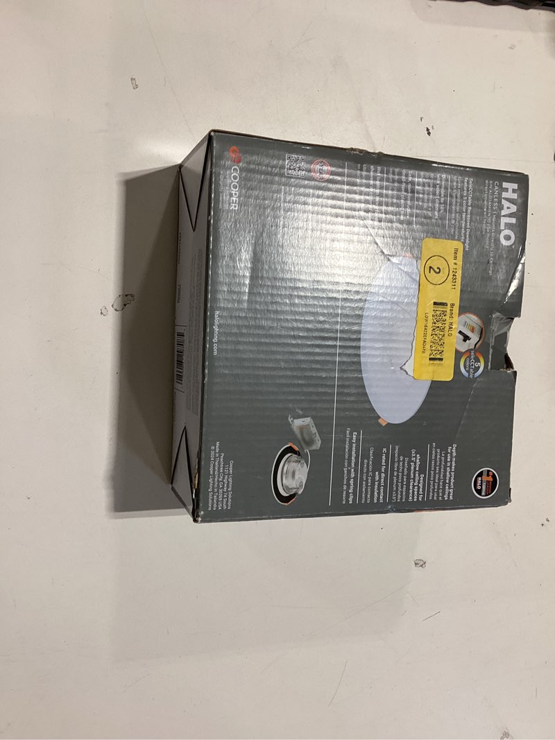 Condition photo showing As Is for halo lt series white 6-in 750 -lumens switchable white round dimmable led canless