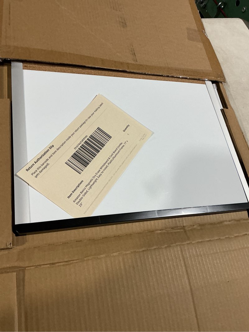 Condition photo showing Good Condition for Amazon Basics Magnetic Dry Erase Whiteboard & Cork Board Combo, Double-Sided, Lightweight, Easy to Install, Plastic/Aluminum Frame, 17" x 23" White,yellow 23"W x 17"H