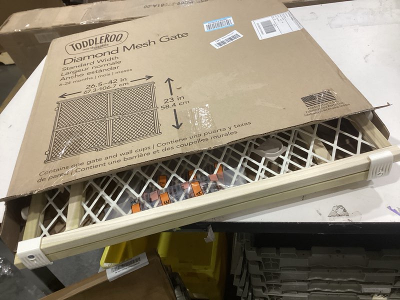 Condition photo showing Good Condition for toddleroo by north states - diamond mesh wooden baby gate: pressure mounted baby gate for doorways - adjustable 26.5 to 42 inches wide - 23 inches tall