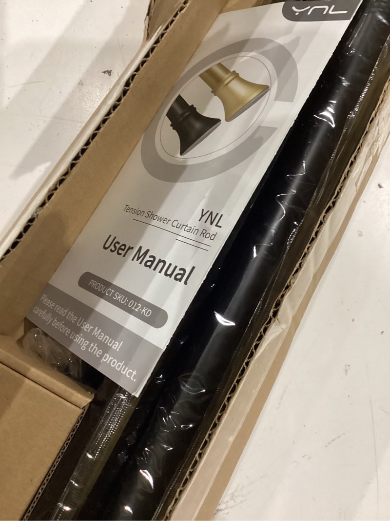 Condition photo showing Good Condition for ynl matte black shower curtain rod 36-84 inch(3-7ft), no slip no drill stainless steel spring tension curtain rod, no rust shower rod adjustable for bathroom window bedroom matte black 36"-84"