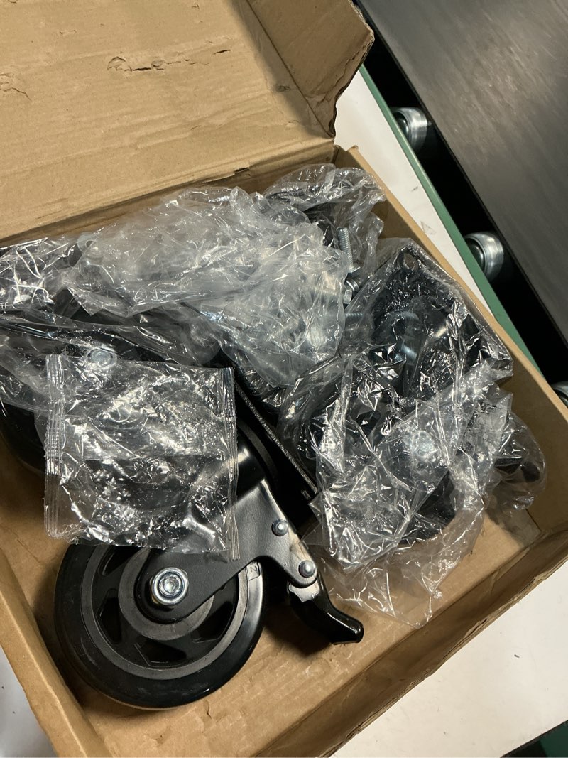 Condition photo showing Good Condition for 4 inch caster wheels, heavy duty casters set of 4, swivel casters with brake 2200 lbs, locking industrial top plate casters wheels for furniture and workbench cart(two hardware kits include) black 4 inch