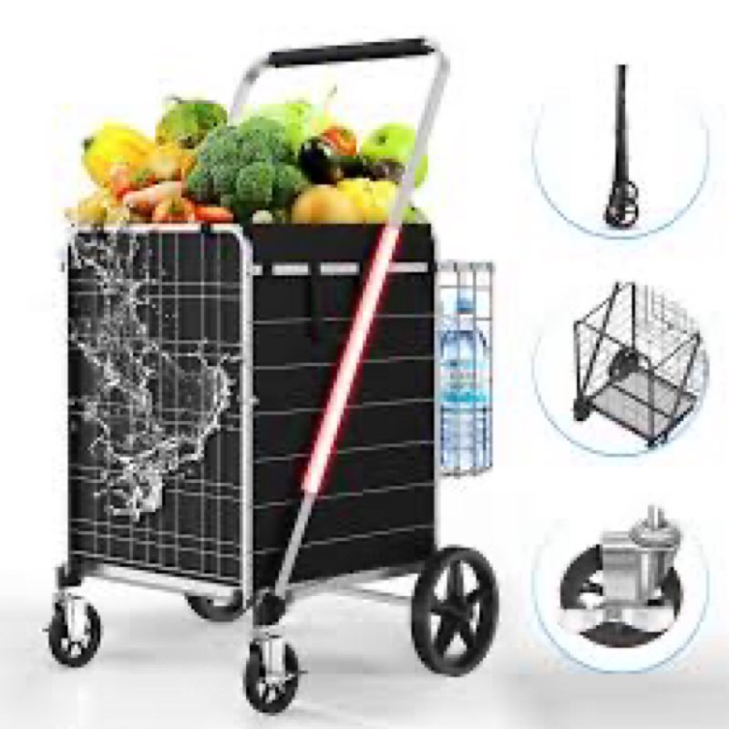 XING LANG Folding Shopping Cart for Groceries with Braked Rolling Swivel Wheels - Jumbo Heavy Duty G