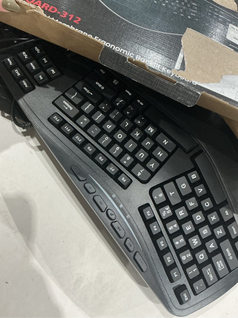 Condition photo showing Good Condition for perixx periboard-312 ergonomic backlit keyboard - wired usb with 2 hubs - natural ergonomic split design - white led - black ergonomic keyboard wired backlit black with hubs