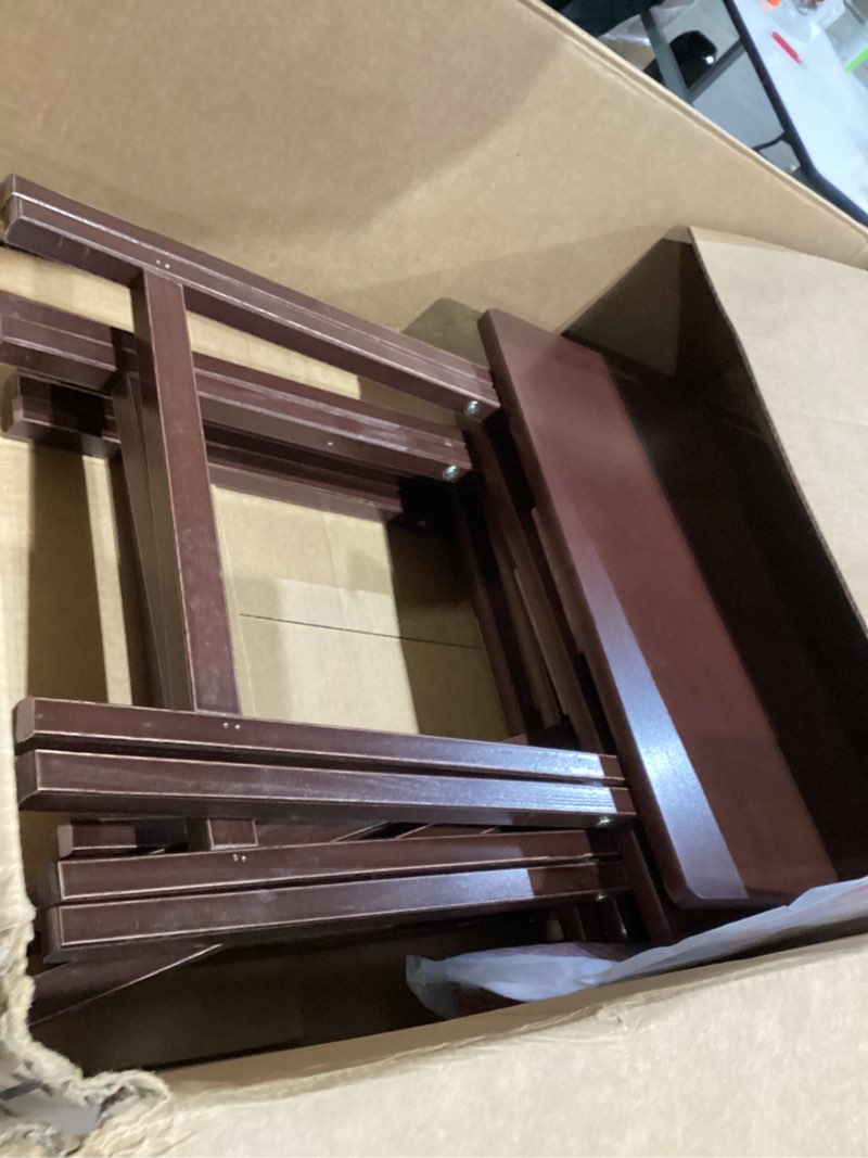 Condition photo showing Good Condition for amazon basics classic foldable tv dinner tray table with storage rack, 14.6 l x 19 w x 26 h inch, espresso, 4-pack espresso 4 pack