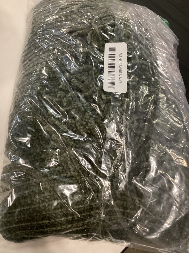Condition photo showing New/Like New for lifein throw blanket for couch, soft green boho decor bed throw,cozy knitted chenille farmhouse lightweight throw(olive green,50 * 60") c-dark green 50*60''