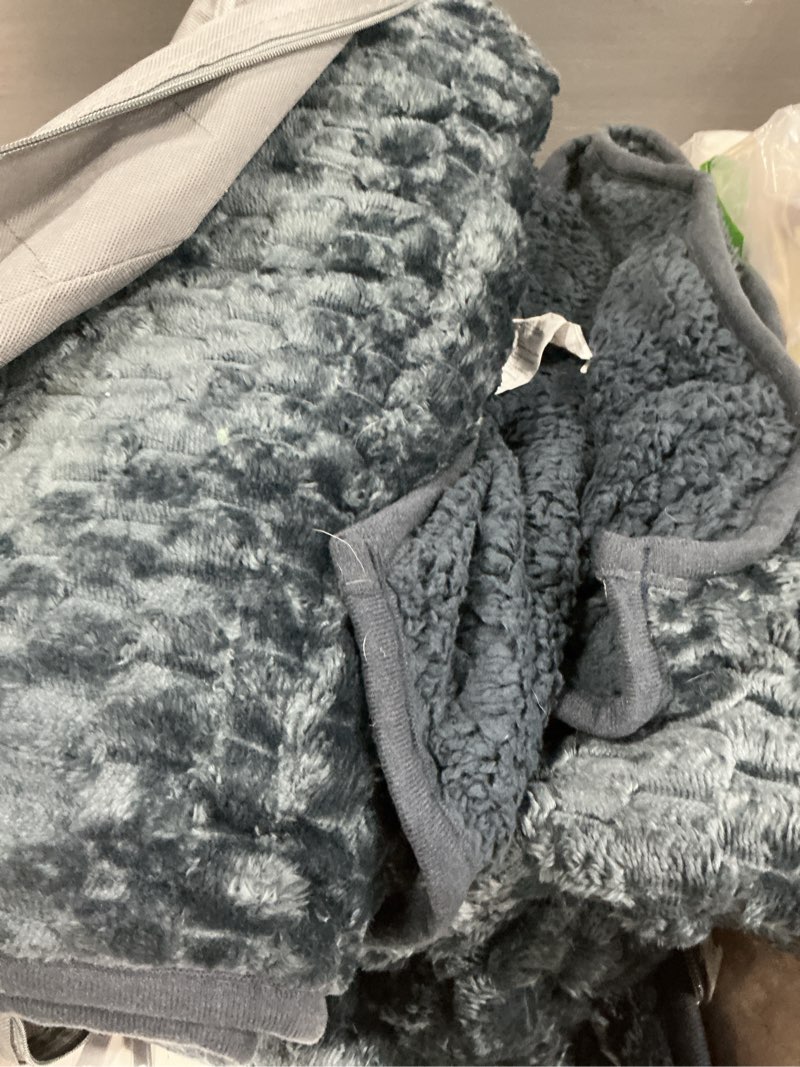 Condition photo showing As Is for wemore fleece weighted blanket for adults (60" x 80" 15lbs, grey-blue), dual sided cozy soft sherpa heavy blanket, 3d imitation turtle shell warm jacquard flannel weighted blankets for couch and bed grey-blue 60" x 80" 15lbs