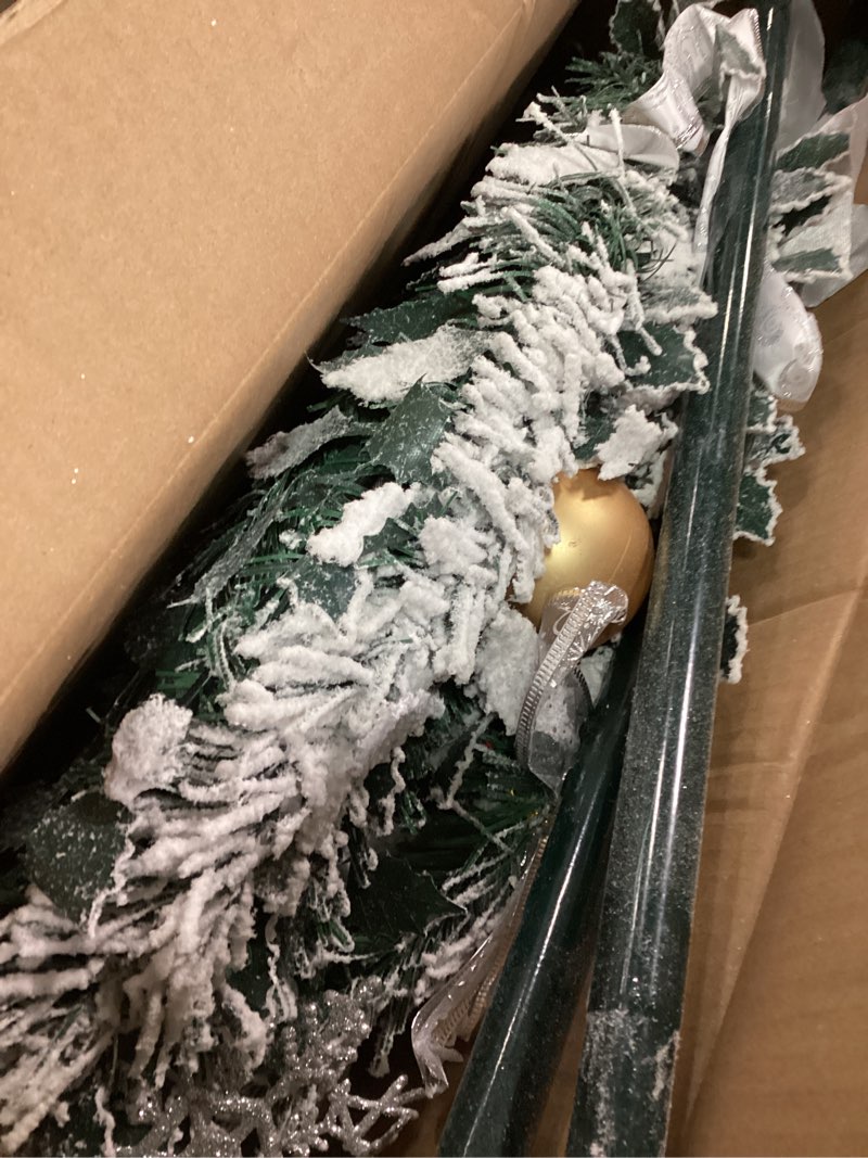 Condition photo showing Good Condition for 6 Ft Flocked Pop up Christmas Tree,Prelit 200 LED Lights,Opens Instantly,Fully Decorated 80 Ornaments,8 Mode Warm White Light & Timer,Foldable Xmas Tree Fire-Resistant Collapsible Outdoor Indoor Decor Flocked Pop up Tree