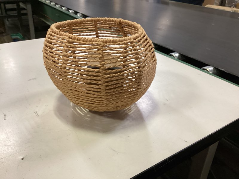 Condition photo showing As Is for Wicker Lamp Shade for Hanging Lamp,Woven Pendant Lamp Shade Rattan Light Fixture Shade for Living Room Bedroom Restaurant Ceiling (15 x 15 cm)