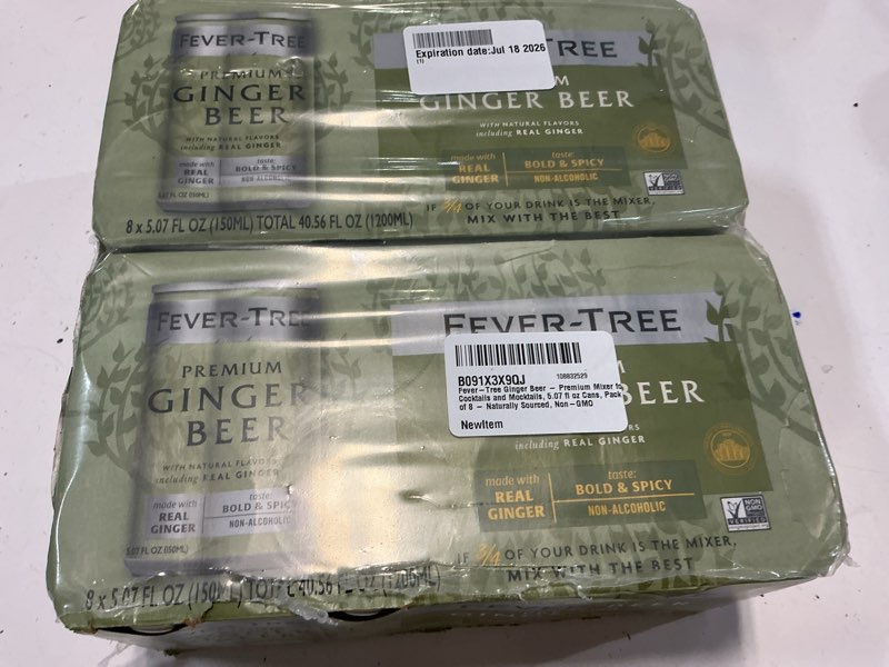 Condition photo showing New/Like New for (jul 18 2026) fever tree ginger beer - premium quality mixer - refreshing beverage for cocktails & mocktails. naturally sourced ingredients, no artificial sweeteners or colors - 150 ml cans - pack of 24 ginger beer 5.07 fl oz (pack of 16)