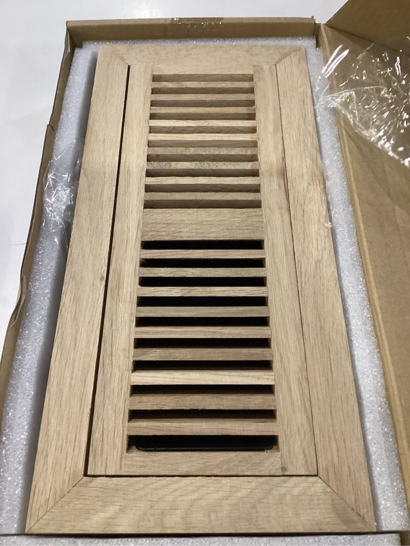 Condition photo showing As Is for 2pcs white oak hardwood flush mount floor register, 4x12 inch, with damper, high output air flow, unfinished 4x12 inch 2 pcs white oak