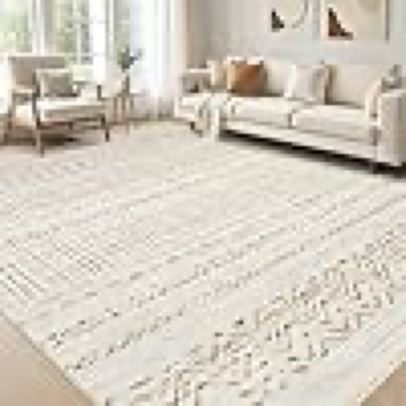 Area Rugs for Living Room Washable Living Room Rug Soft Neutral Indoor Floor Carpet Non-Slip Stain Resistant Modern Boho Rugs for Bedroom Dining Room Kids Room Nursery Office Home Brown/Cream