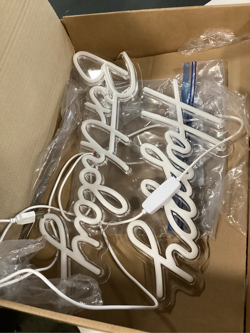 Condition photo showing Good Condition for happy birthday neon sign for wall decor, led happy birthday light up sign, usb powered dimmable neon light for birthday party decorations backdrop, warm white 17 x 12 inch warm white
