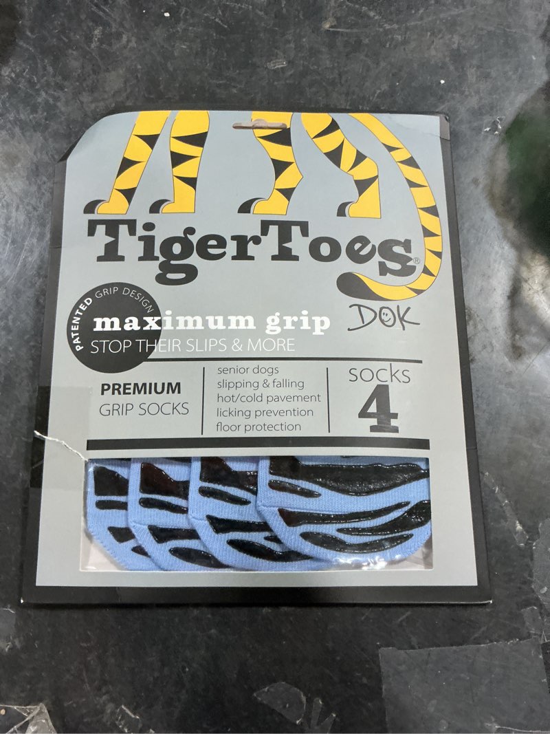 Condition photo showing Good Condition for dok tigertoes premium non-slip dog socks for hardwood floors - extra-thick grip that works even when twisted - prevents licking, slipping, and great for dog paw protection (breezy blue, x-large) breezy blue extra large