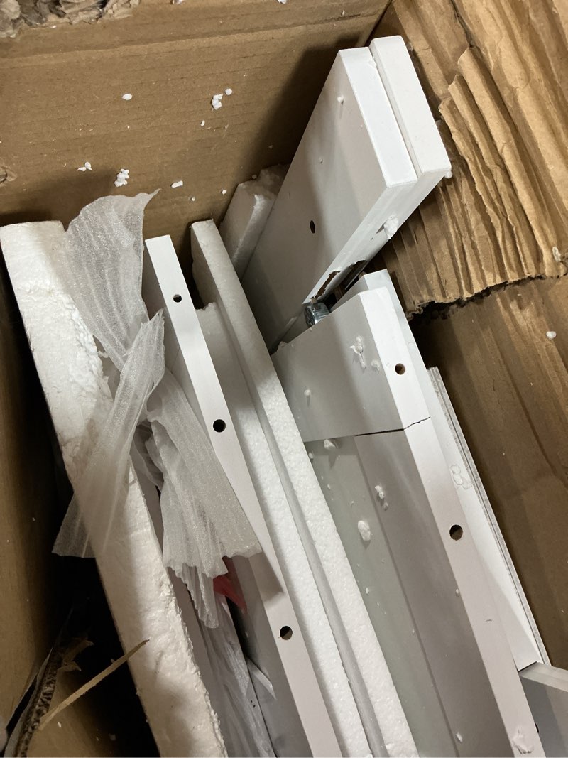 Condition photo showing As Is for Homhedy 67" H Tall Bathroom Storage Cabinet with 2 Barn Doors and 1 Drawer, Narrow Storage Unit, Adjustable Shelves, Floor Cabinet for Bathroom, Living Room, Entryway, Kitchen, White, (15.7" W) 11.8"D x 15.7"W x 66.9"H White