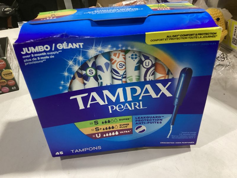 Condition photo showing New/Like New for Tampax Pearl Tampons Multipack, with LeakGuard Braid, Super/Super Plus/Ultra Absorbency, Unscented, 45 Count