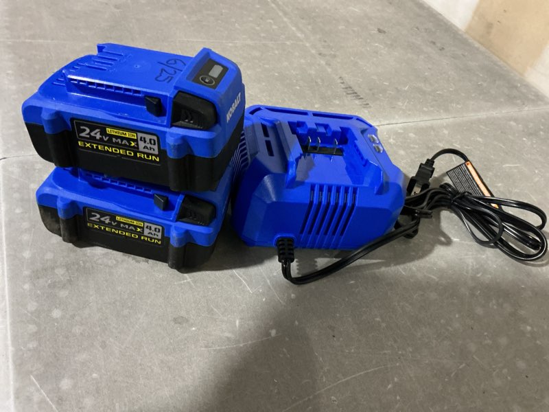 Condition photo showing As Is for kobalt 24 -volt 2 -pack lithium-ion ( 4.0 ah 4.0 ah battery and charger )