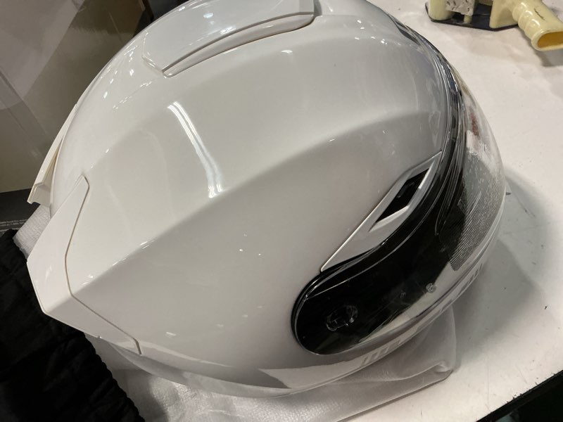 Condition photo showing Good Condition for lem motorcycle helmets full face, helmets for men dot certified, pinlock & dvs dual vision, motorcycle street bike helmet for adults fiberglass shell bluetooth ready for cruiser(white, size l) large white size l
