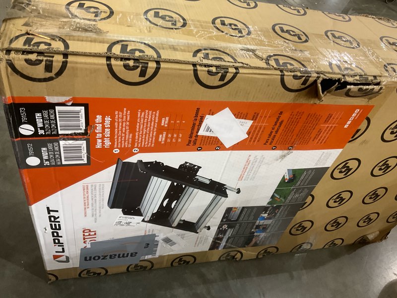 Condition photo showing As Is for Lippert-791573 Solid Step Triple Step for RV and Travel Trailer Entry Doorway , 30-inch,Black Triple Double Step 30-inch