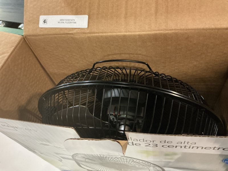 Condition photo showing As Is for mainstays 9 in high velocity floor fan wall mount black