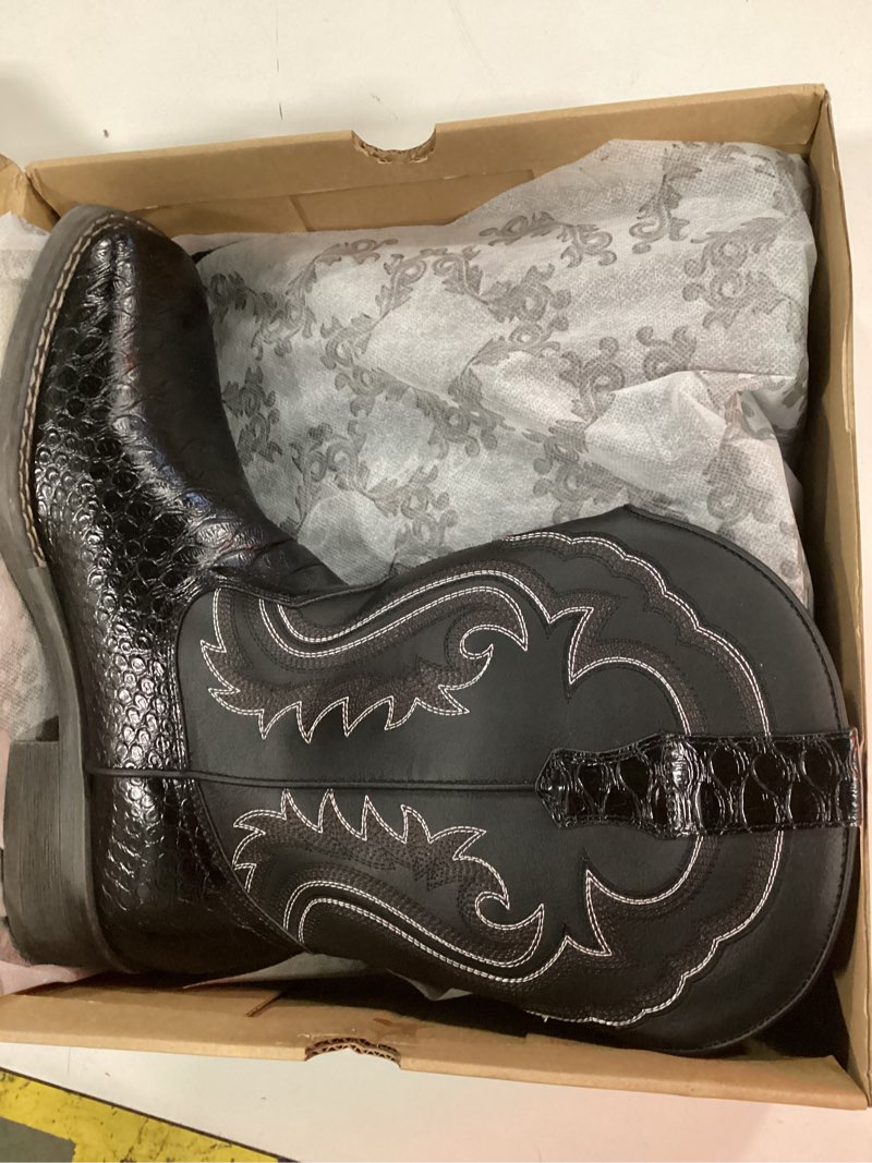Condition photo showing Good Condition for iuv cowboy boots for men faux snake skin embroidered western boots slip resistant square toe pull on mid calf cowboy boot 9.5 black