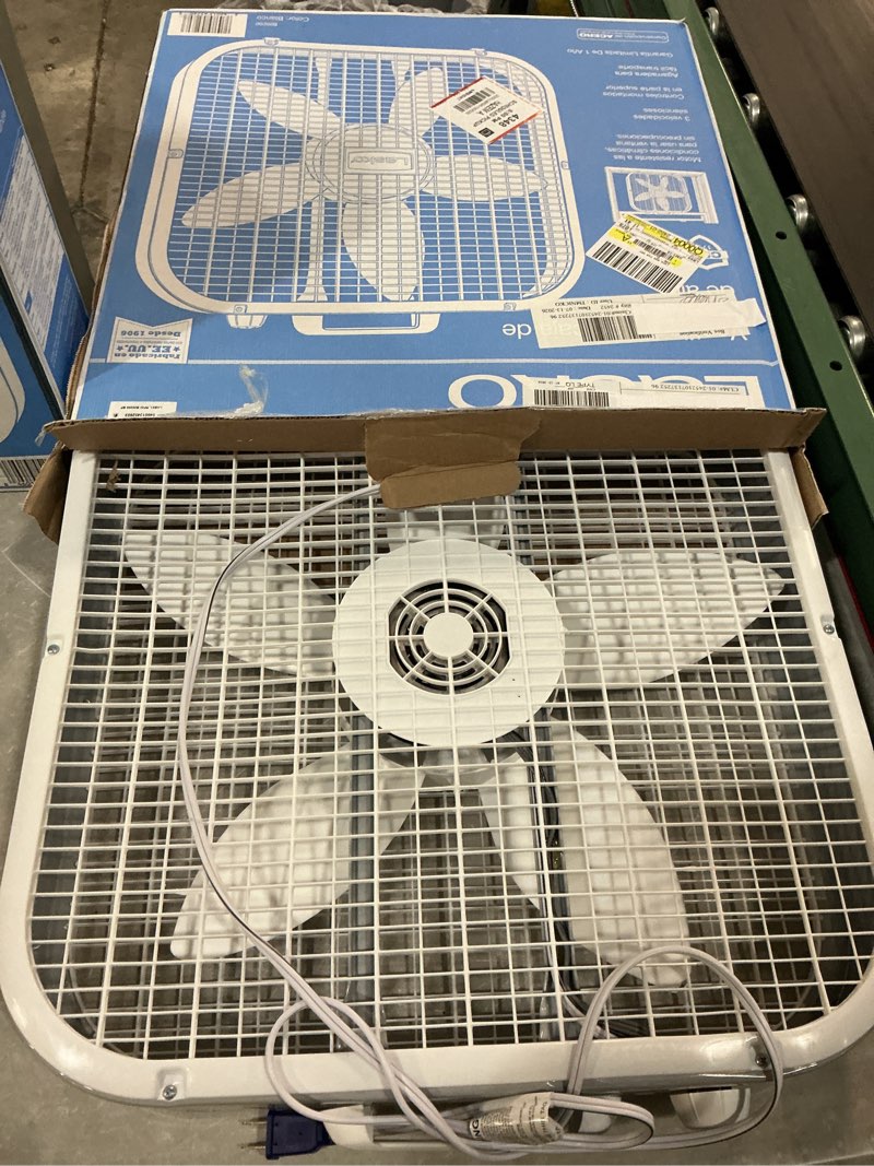 Condition photo showing Good Condition for lasko 20" classic box fan with weather-resistant motor, 3 speeds, 22.5" h, white, b20200, new