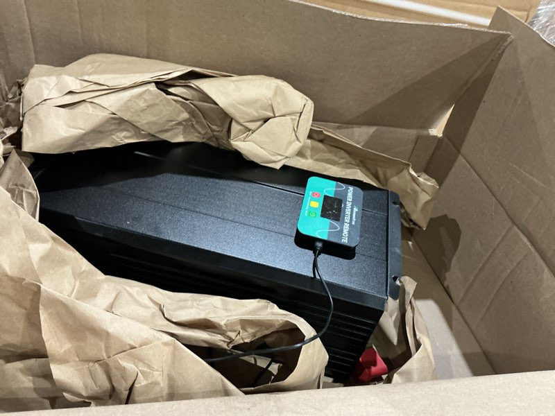 Condition photo showing As Is for 6000w pure sine wave inverter 12v dc to 110v ac with wireless remote control lcd display 4 ac outlets, 1 usb and terminal blocks for rv truck cabin off grid
