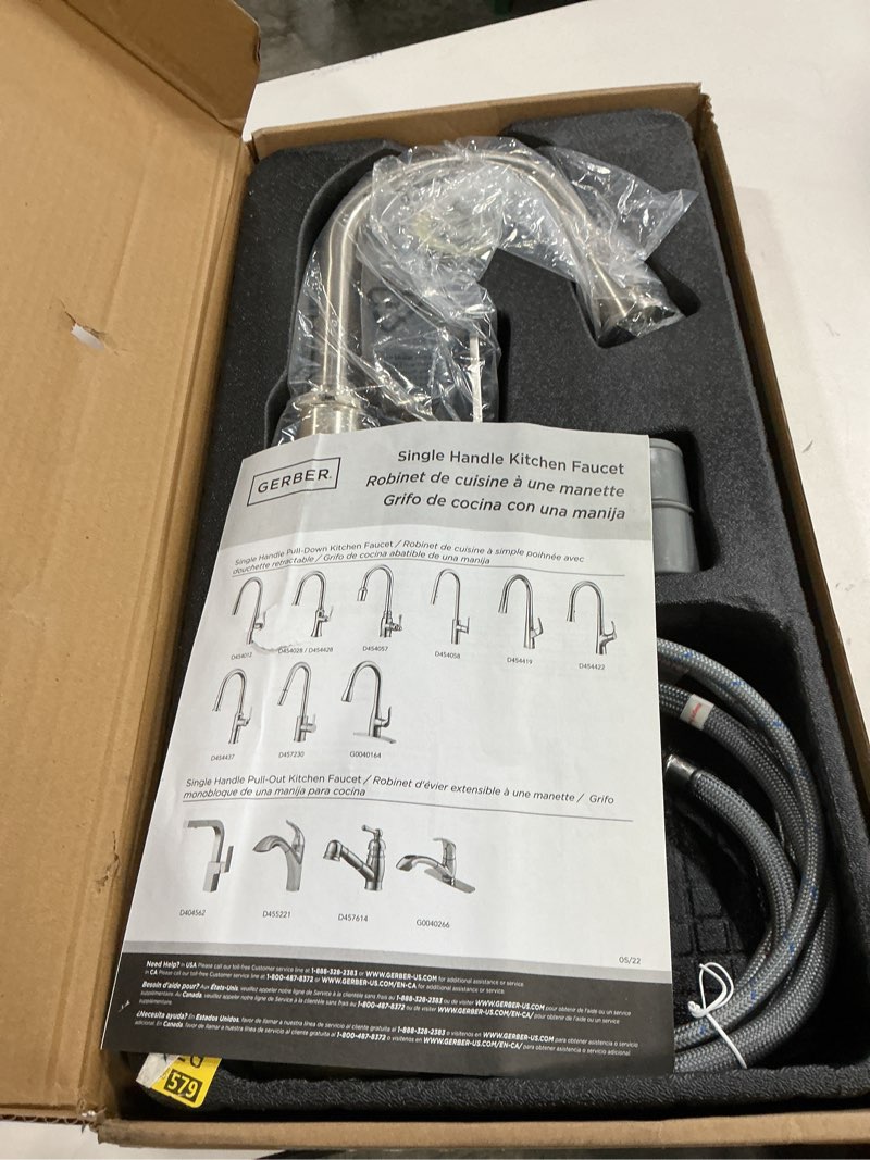 Condition photo showing New/Like New for Gerber Kinzie Single Handle Bar Faucet with Pull-Down Sprayer - Farmhouse Industrial Style Prep Faucet, Easy 1-Hole Installation in Stainless Steel Pull-Down Prep Stainless Steel