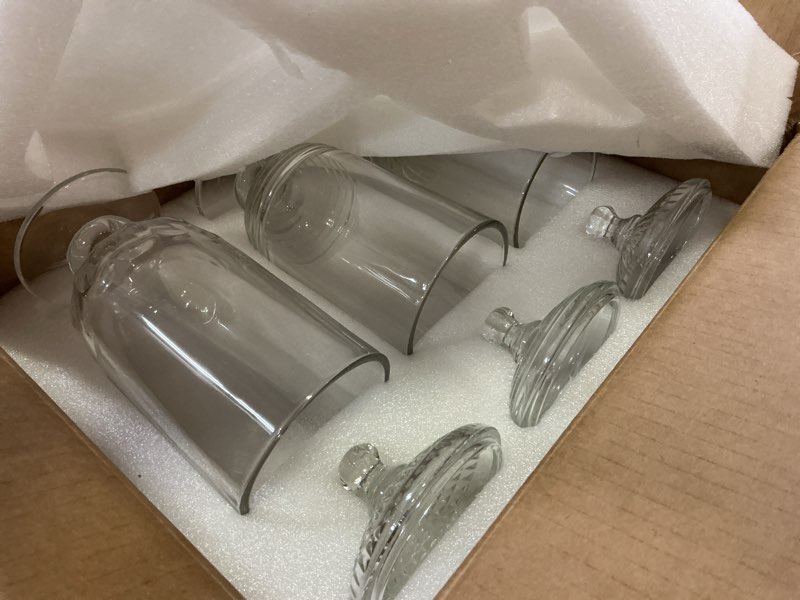 Condition photo showing Good Condition for 24fl oz glass candy jars with lids,3 pack apothecary jars,storage jar for candy, cookies, snacks, kitchen pantry, clear glass jar for countertop display & party favors?700ml cylindrical candy jar