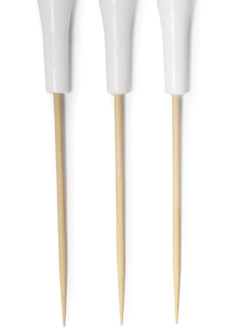 BambooMN Decorative Golf Tee Bamboo Cocktail Sandwich Skewer Picks - 4.25" - White - 100 Pieces