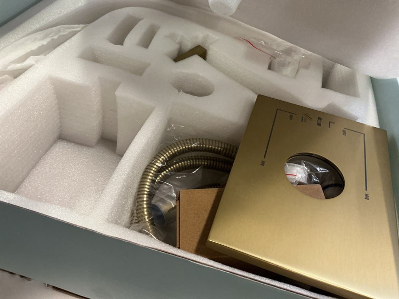 Condition photo showing Good Condition for Brushed Gold Shower Fixtures, Gold Shower Faucet Set with 12 Inch Gold Shower Heads with Handheld Spray Combo and Tub Spout, Shower Systems with Rain Shower and Handheld (Valve Included) Tub Shower Faucet Brushed Gold