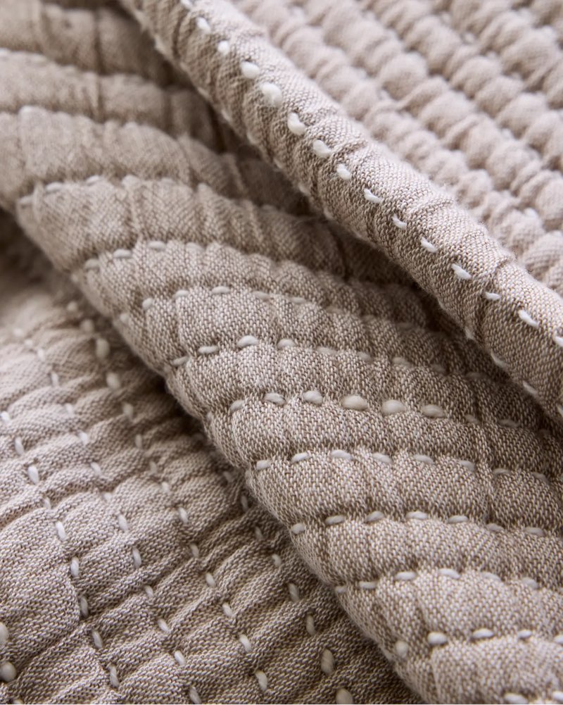 quince organic cotton channel stitch coverlet sand 88x92 in