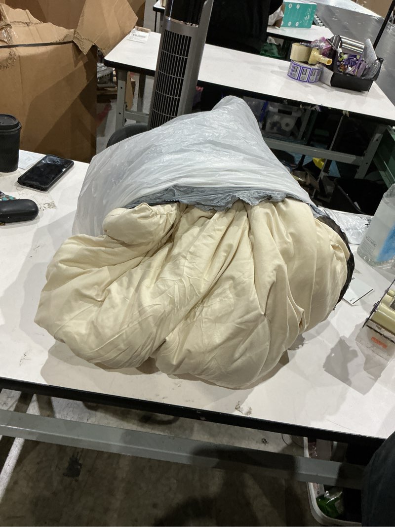 Condition photo showing As Is for cozylux king size comforter set - 270gsm beige bedding sets for all seasons size, 3 pieces box stitched bed set with 1 down alternative comforter and 2 pillow shams, soft, lightweight, durable beige king(102"x90")