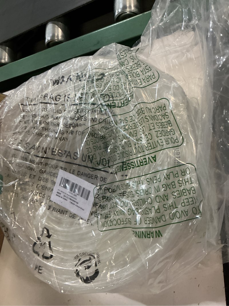 Condition photo showing As Is for davco 3/8" id - 100 ft clear vinyl tubing, low pressure flexible pvc tube, heavy duty uv chemical resistant lightweight plastic vinyl hose, bpa free and non toxic, with 2 stainless clamps 3/8"id 100 feet