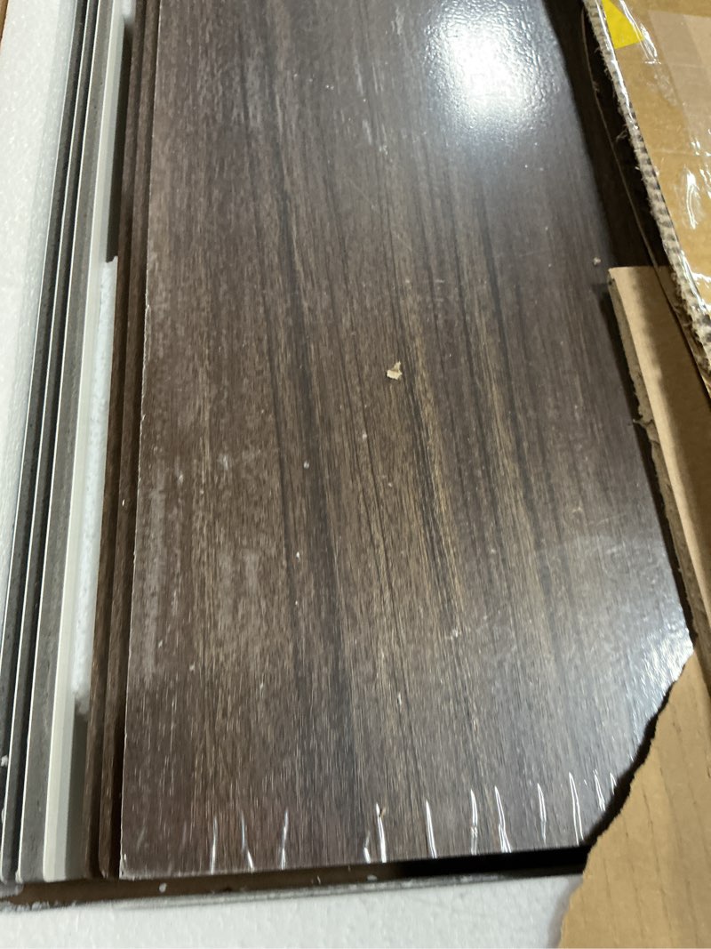 Condition photo showing As Is for 6-Pack Wire Rack Covers for Shelves - Imitation Wood-Look 33x16, Wire Rack Covers for Pantry, Closet, Shelfs Liner for Kitchen, Wood Shelf Cover Wire Shelving,Easy Install (Walnut Color) 33*16In Walnut Color