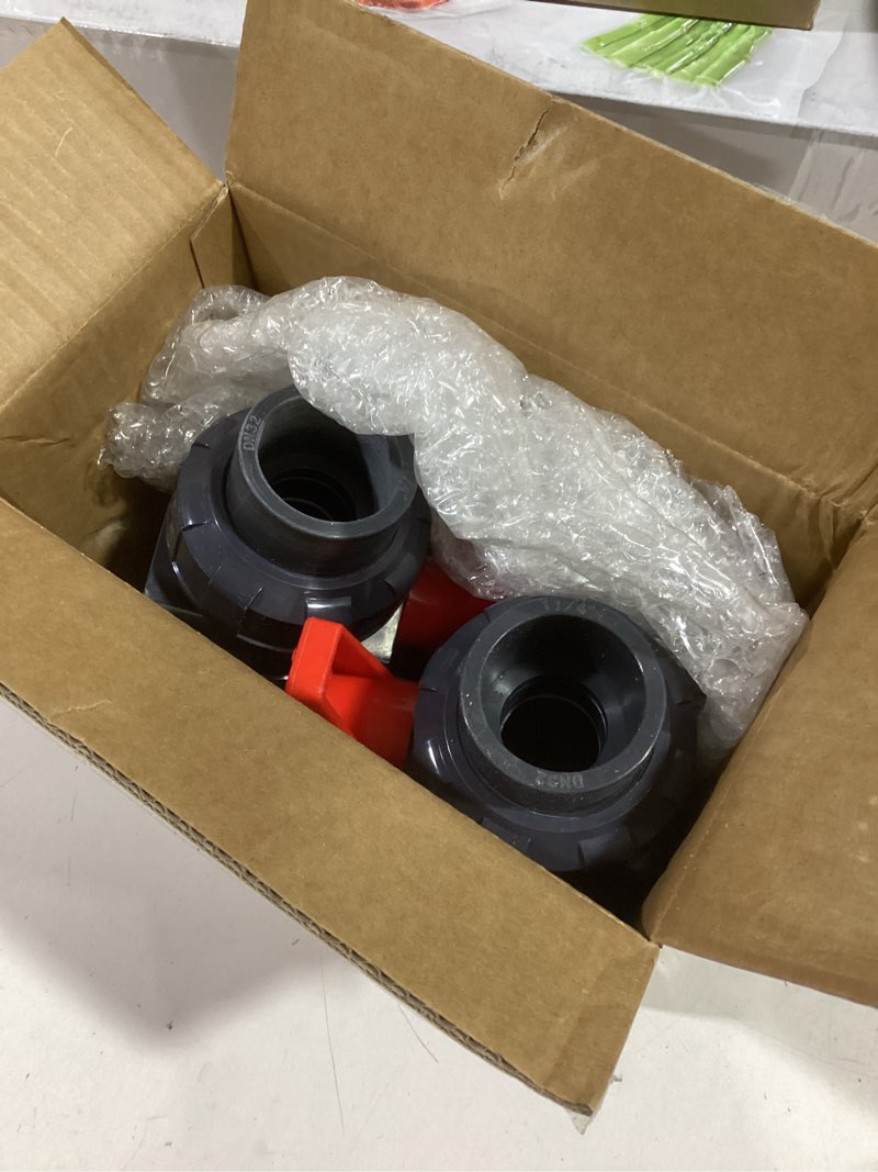 Condition photo showing As Is for DERNORD 2 Pack PVC True Union Ball Valve with Full Port, EPDM O-Rings, and Reversible PTFE Seats,Rated at 200 PSI (1 1/4 inch Socket) 1 1/4 inch Socket Pack of 2