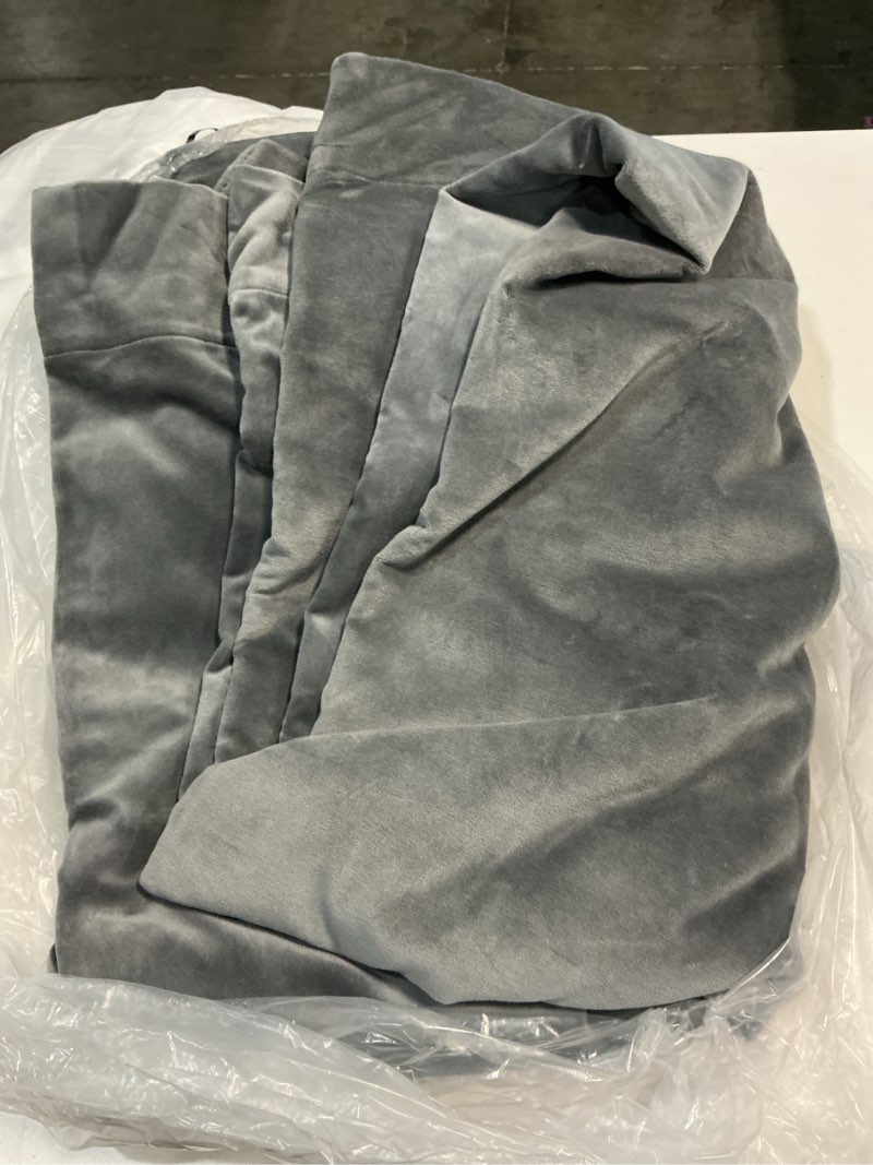 Condition photo showing As Is for quince cotton velvet room darkening curtain, 48x84, slate