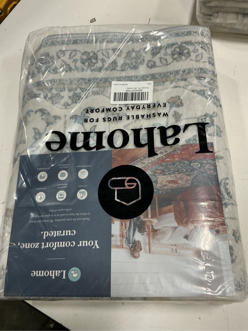 Condition photo showing New/Like New for moynesa vintage washable blue 2x6 hallway runner rug, neutral distressed oriental runner for entryway kitchen bathroom bedroom, low pile soft non-slip carpets for nursery laundry blue 2' x 6'(runner)