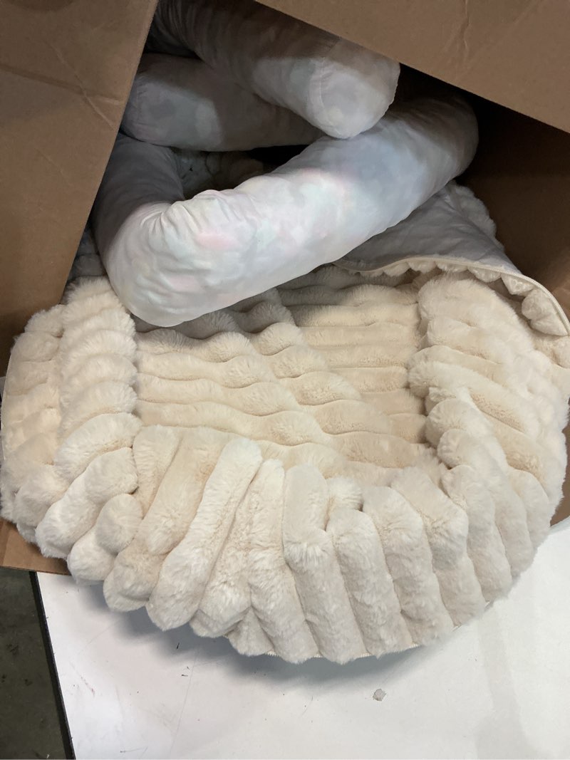 Condition photo showing Good Condition for Dog Bed Medium Sized Dog - Luxury Striped Faux Fur Waterproof Pet Couch with Removable Washable Cover, Orthopedic Pet Bed with Bolster Sides for Sleeping, Cream Cream Striped M(30*24*7)