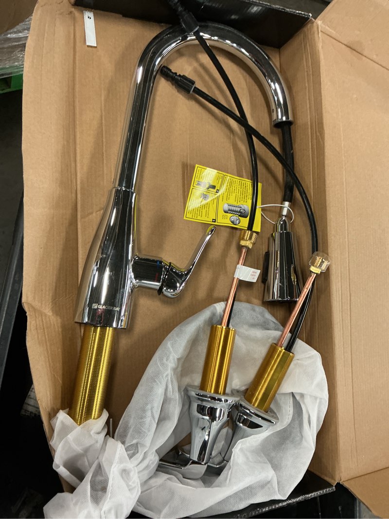 Condition photo showing As Is for mckenna single-handle pull-down sprayer kitchen faucet in chrome with turbospray and fastmount